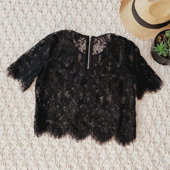 Forever 21 Short Sleeved Lace Scalloped Top- Black- Size S - Nwot - Picture 3 of 16